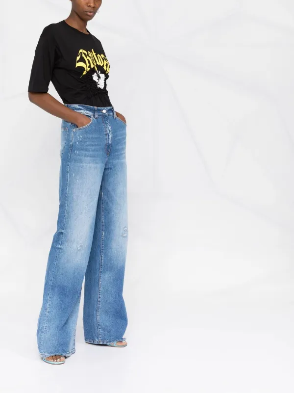 MSGM distressed-effect logo-embroidered Flared Jeans - Farfetch