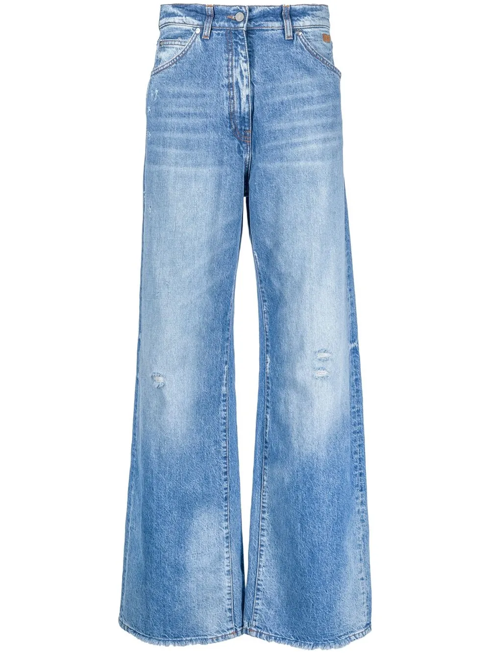 

MSGM distressed-effect logo-embroidered flared jeans - Blue