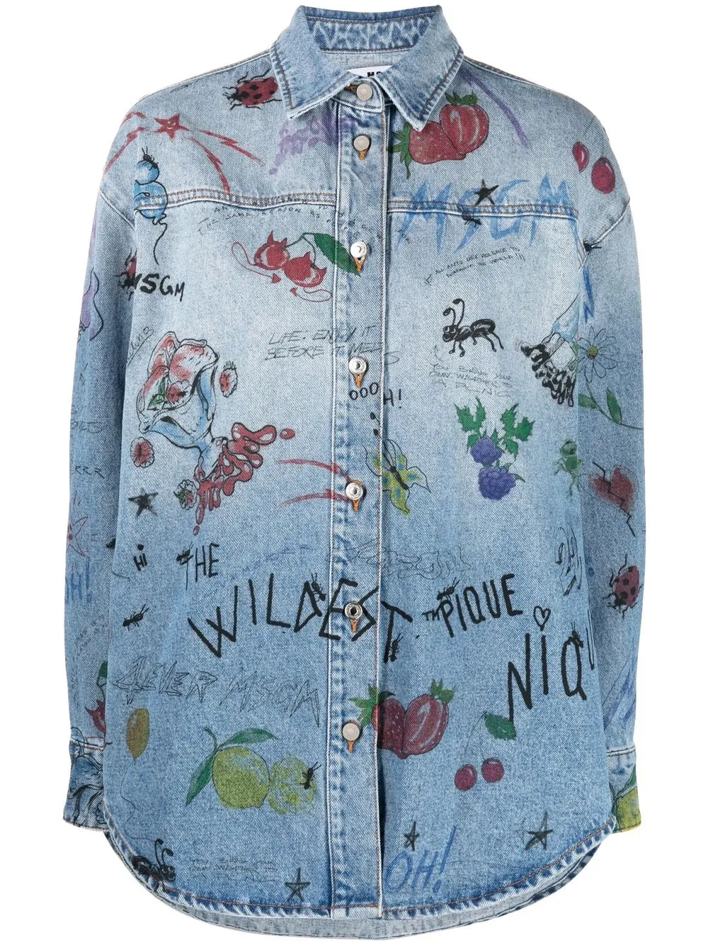 

MSGM Picnic-print denim jacket - Blue