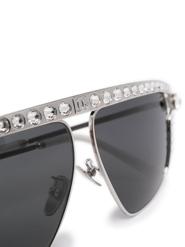 Dolce & Gabbana Eyewear Dolce Embellished Crystal Pilot Sunglasses