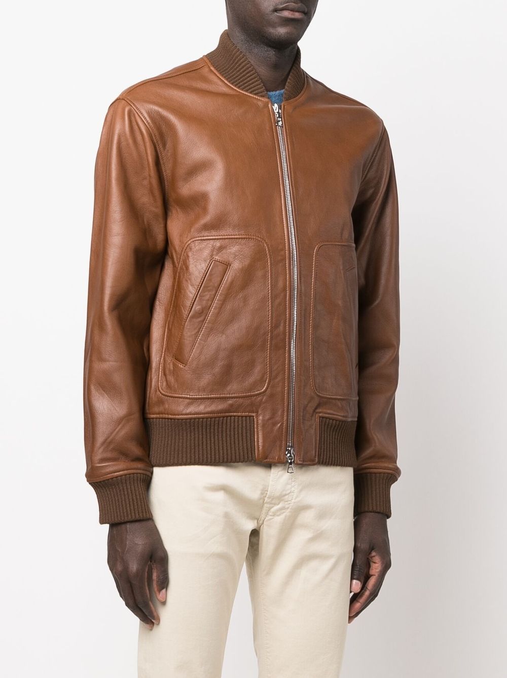 Officine Generale Cesar Leather Bomber Jacket In Brown | ModeSens