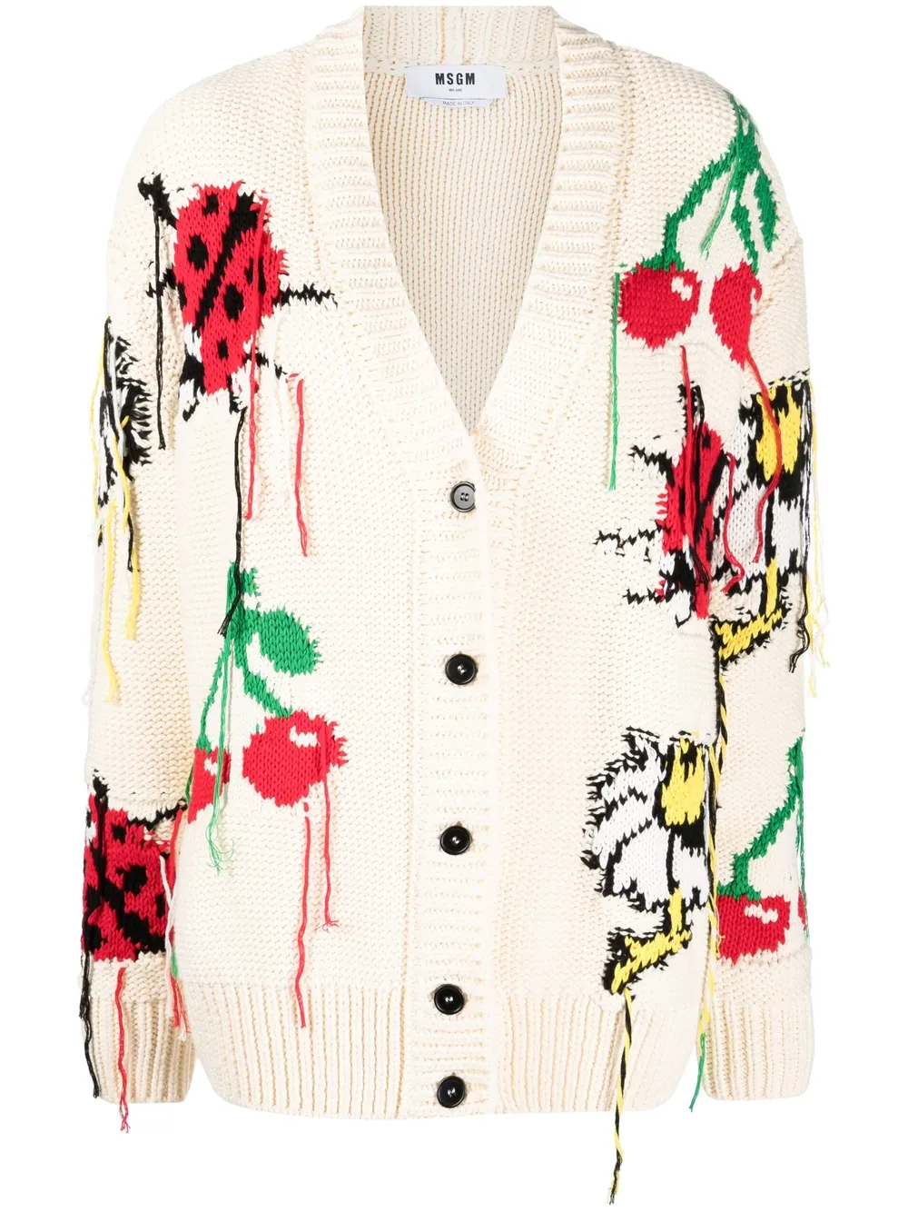 

MSGM fringed intarsia cardigan - Neutrals