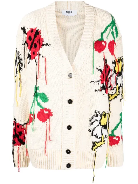 MSGM fringed intarsia cardigan