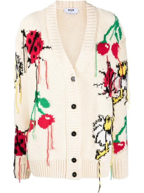 MSGM Intarsien-Cardigan mit Fransen