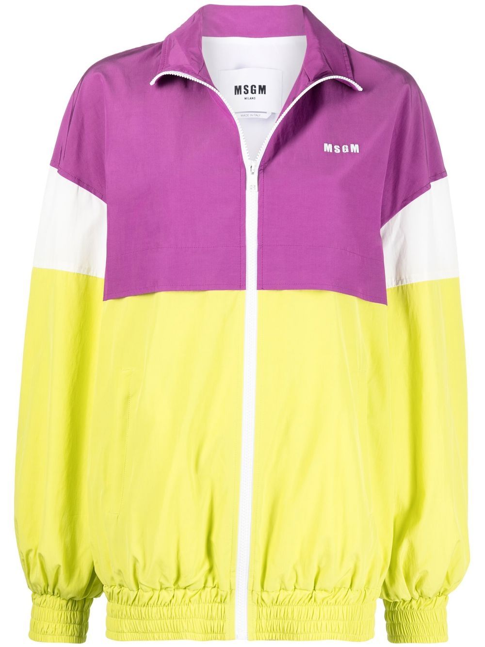 Shop Msgm Colour-block Bomber Jacket In Purple