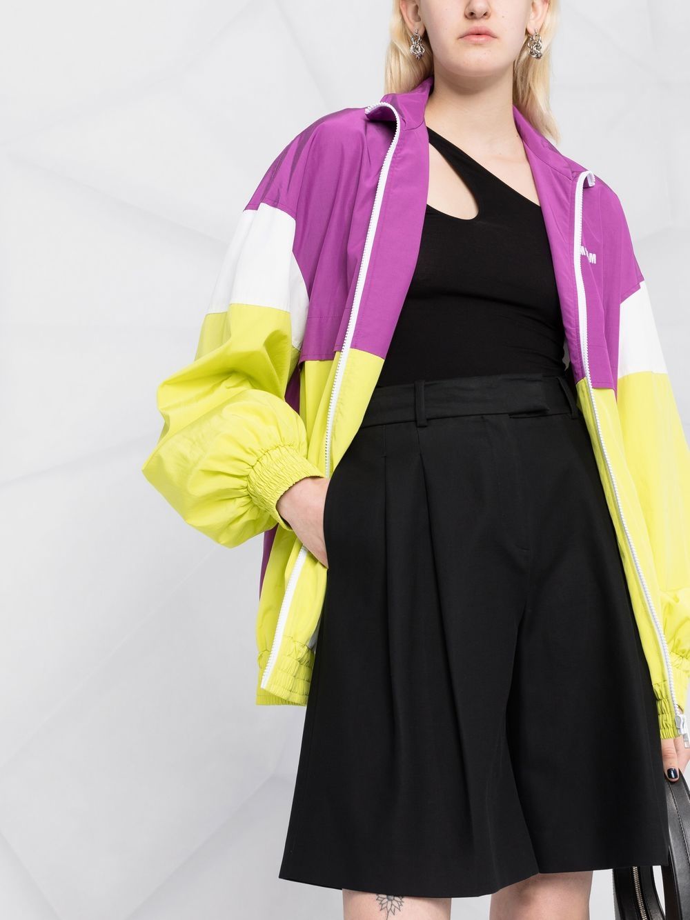 Shop Msgm Colour-block Bomber Jacket In Purple