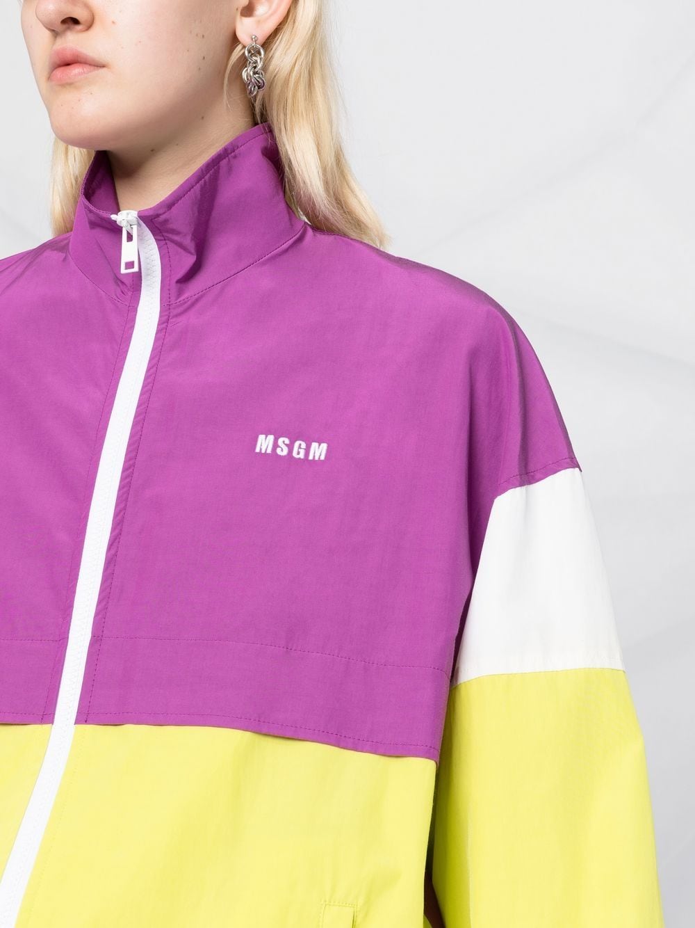 Shop Msgm Colour-block Bomber Jacket In Purple