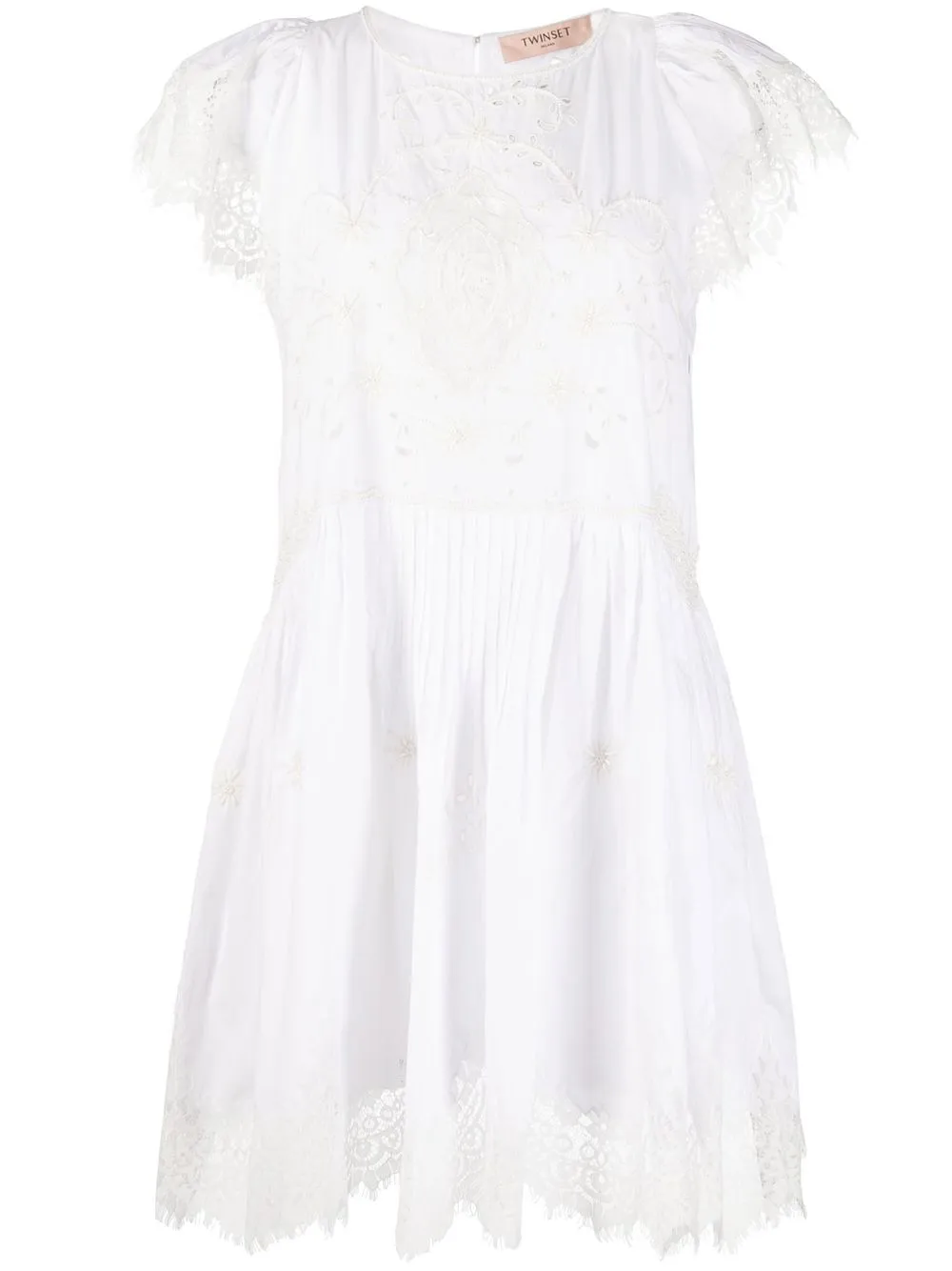 

TWINSET vestido corto acampanado con ribete de encaje - Blanco