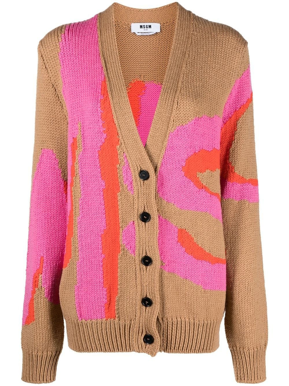 MSGM intarsia-knit Logo Cardigan - Farfetch