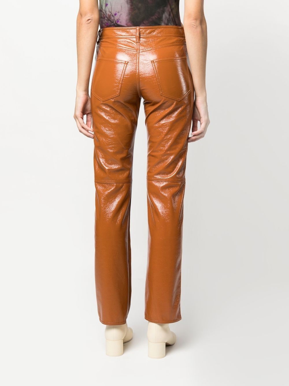 Shop Msgm Patent Straight-leg Trousers In Orange
