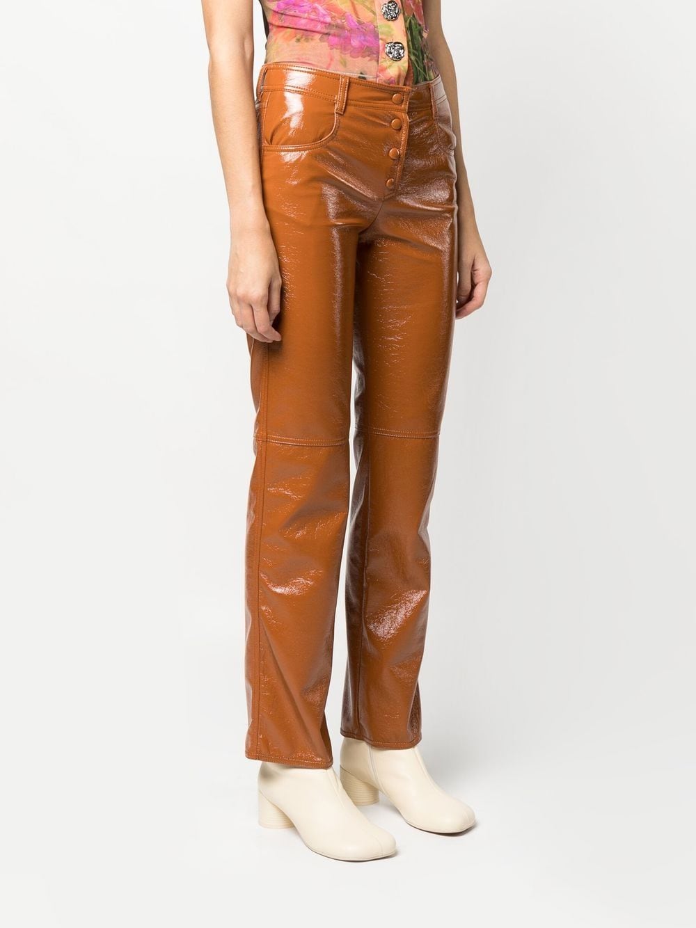 Shop Msgm Patent Straight-leg Trousers In Orange