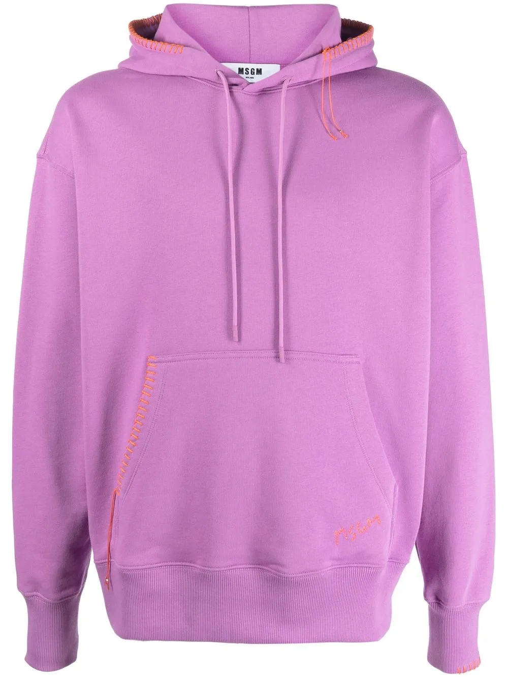 

MSGM whipstitch-detail cotton hoodie - Purple