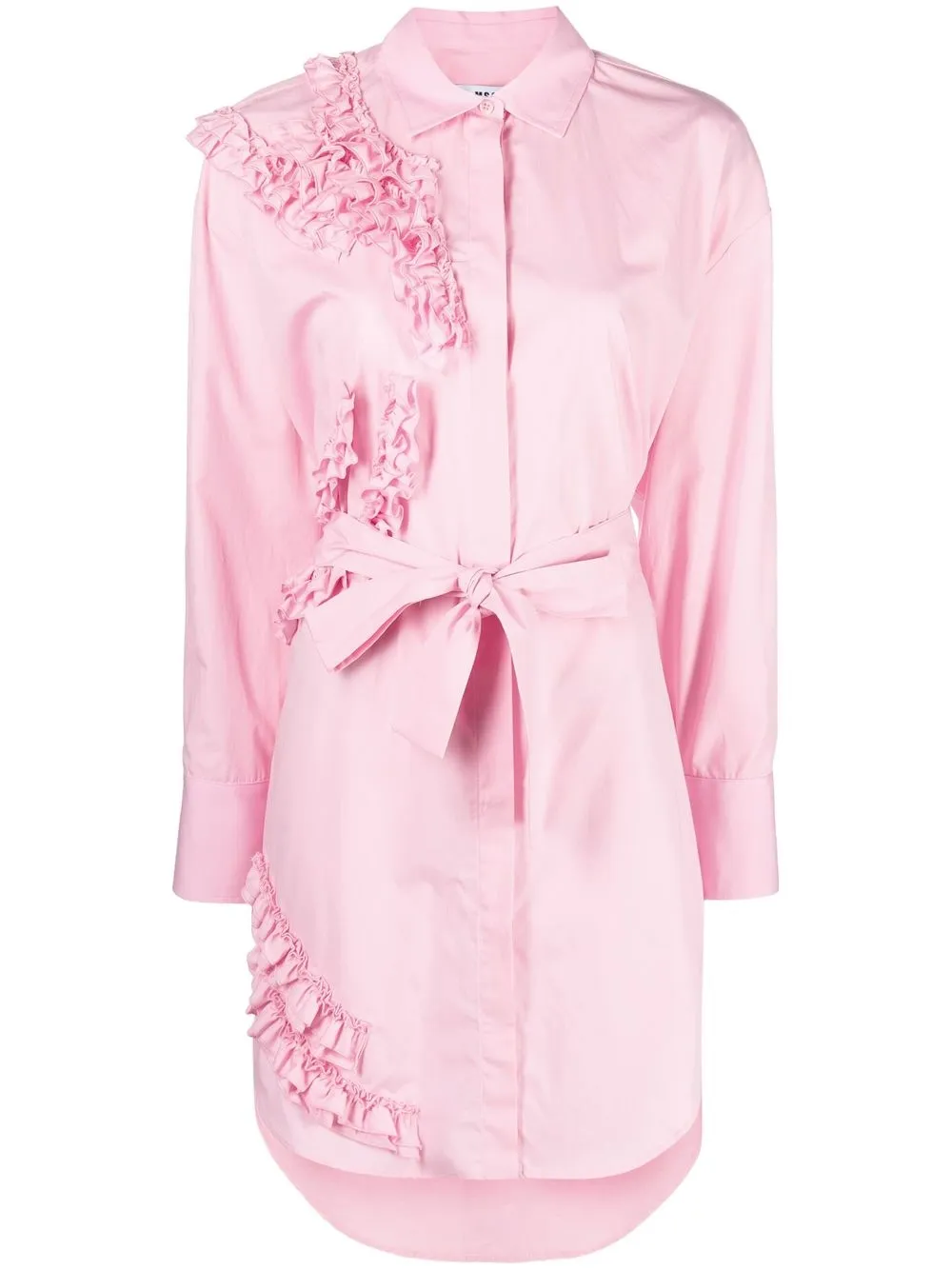 MSGM vestido camisero con volantes en el dobladillo - Rosado