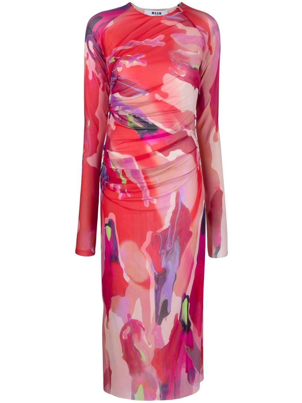 Msgm Abstract-print Midi Dress In Pink,multi | ModeSens