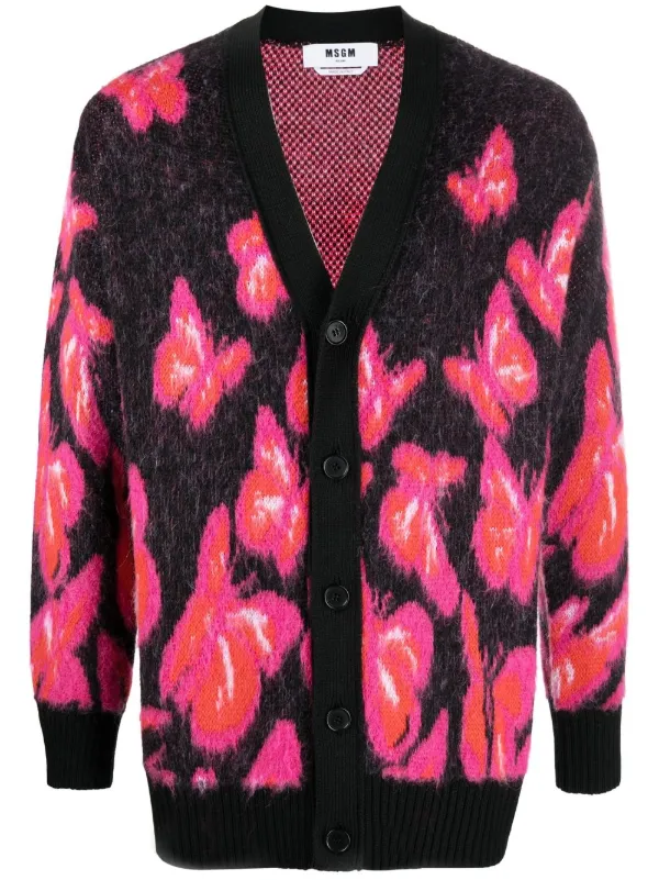 MSGM butterfly-print V-neck Cardigan 