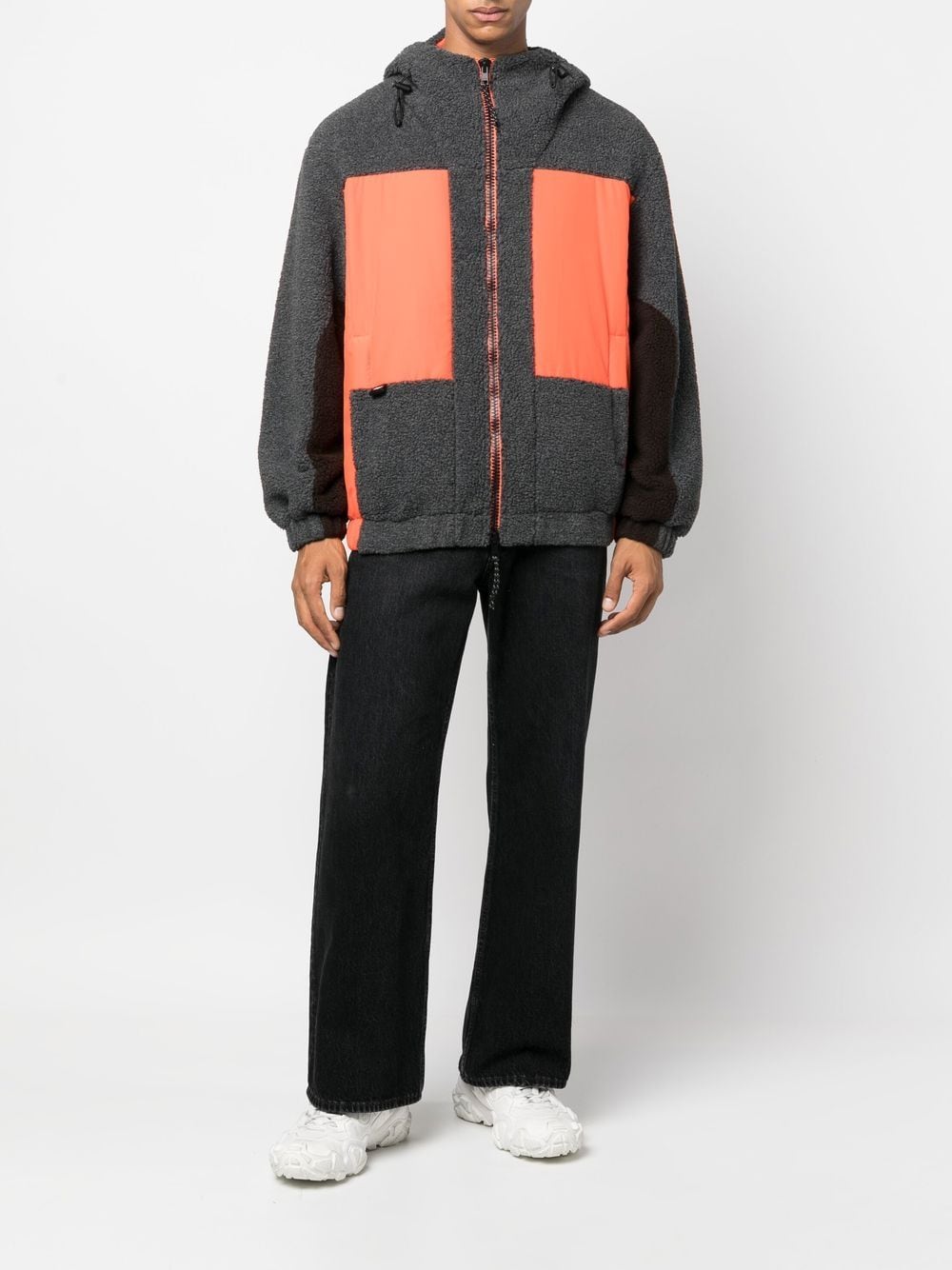 Shop Msgm Hooded Panelled Jacket In 灰色