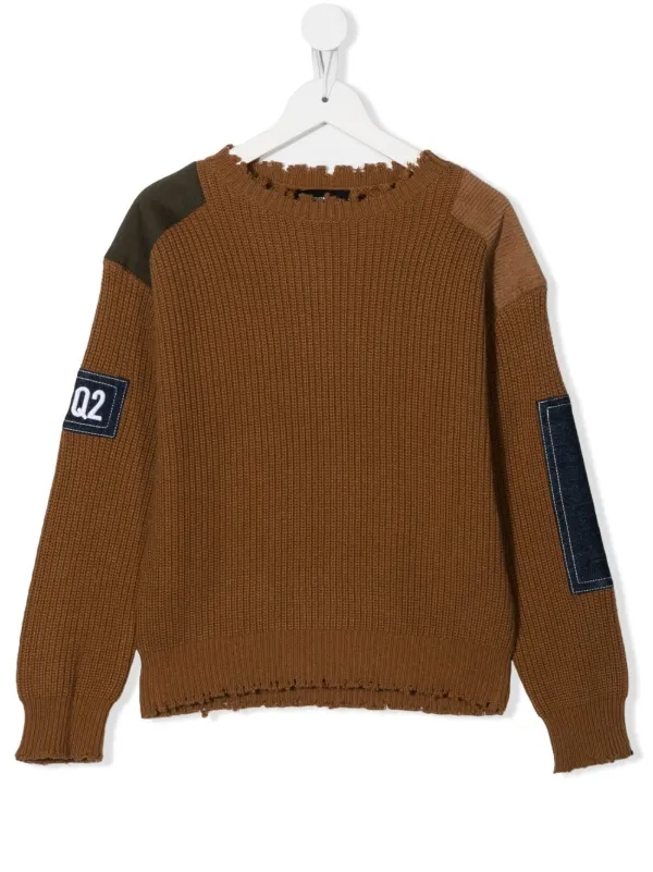 DSQUARED2 KIDS logo patch Knitted Jumper Brown FARFETCH GE