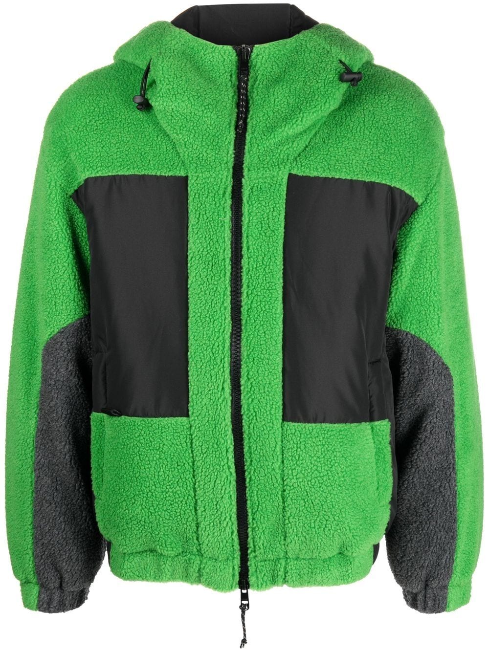Msgm Solid Color Tech Hooded Jacket In Green,black