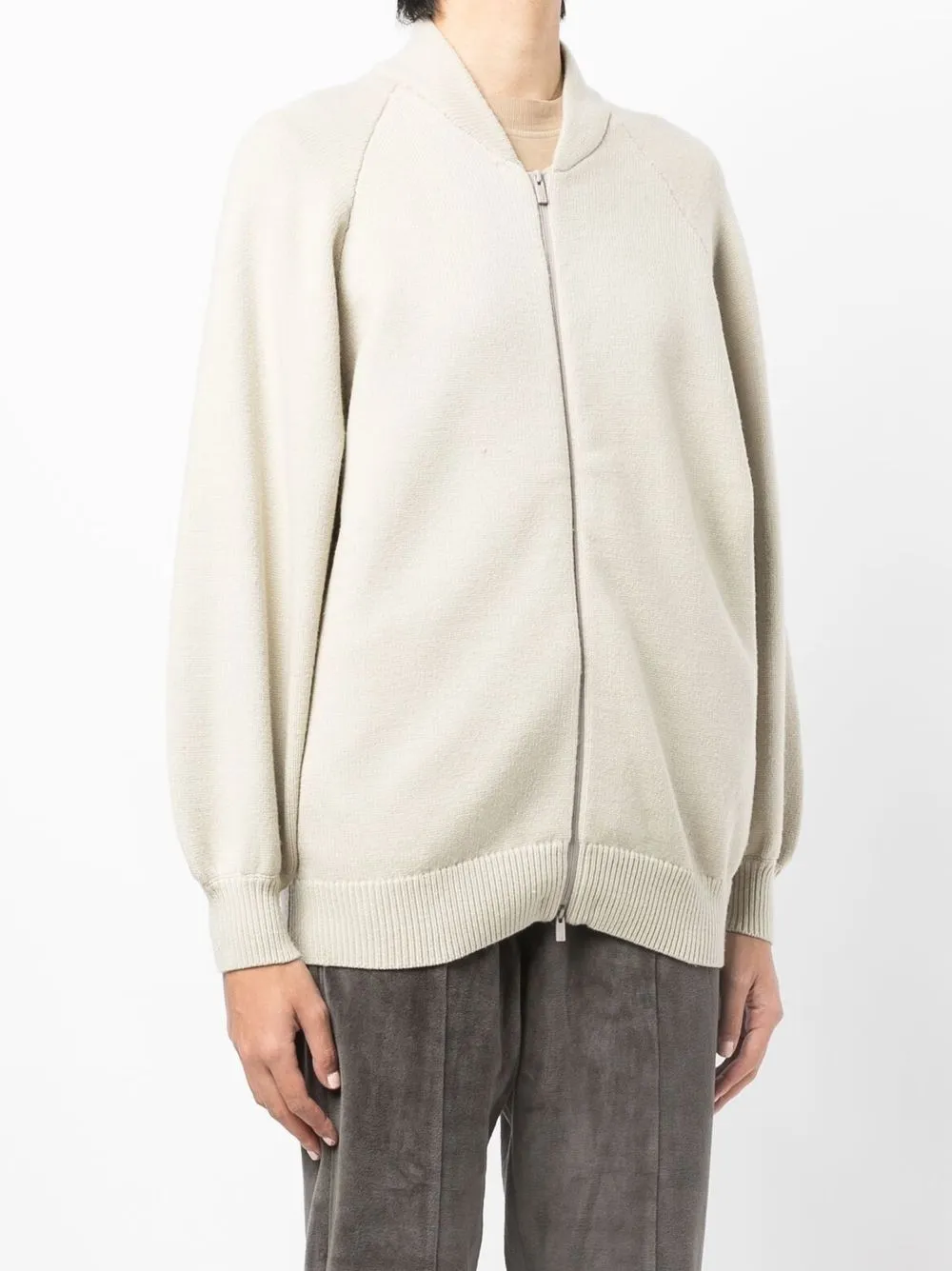 Essentials Zip-up Knitted Cardigan In Neutrals 