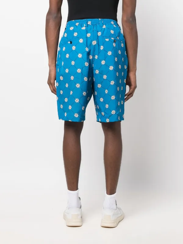 【送料&関税込】Marni Printed Shorts Blue poplin Bermuda shorts with Wolves, Ravens and Doves