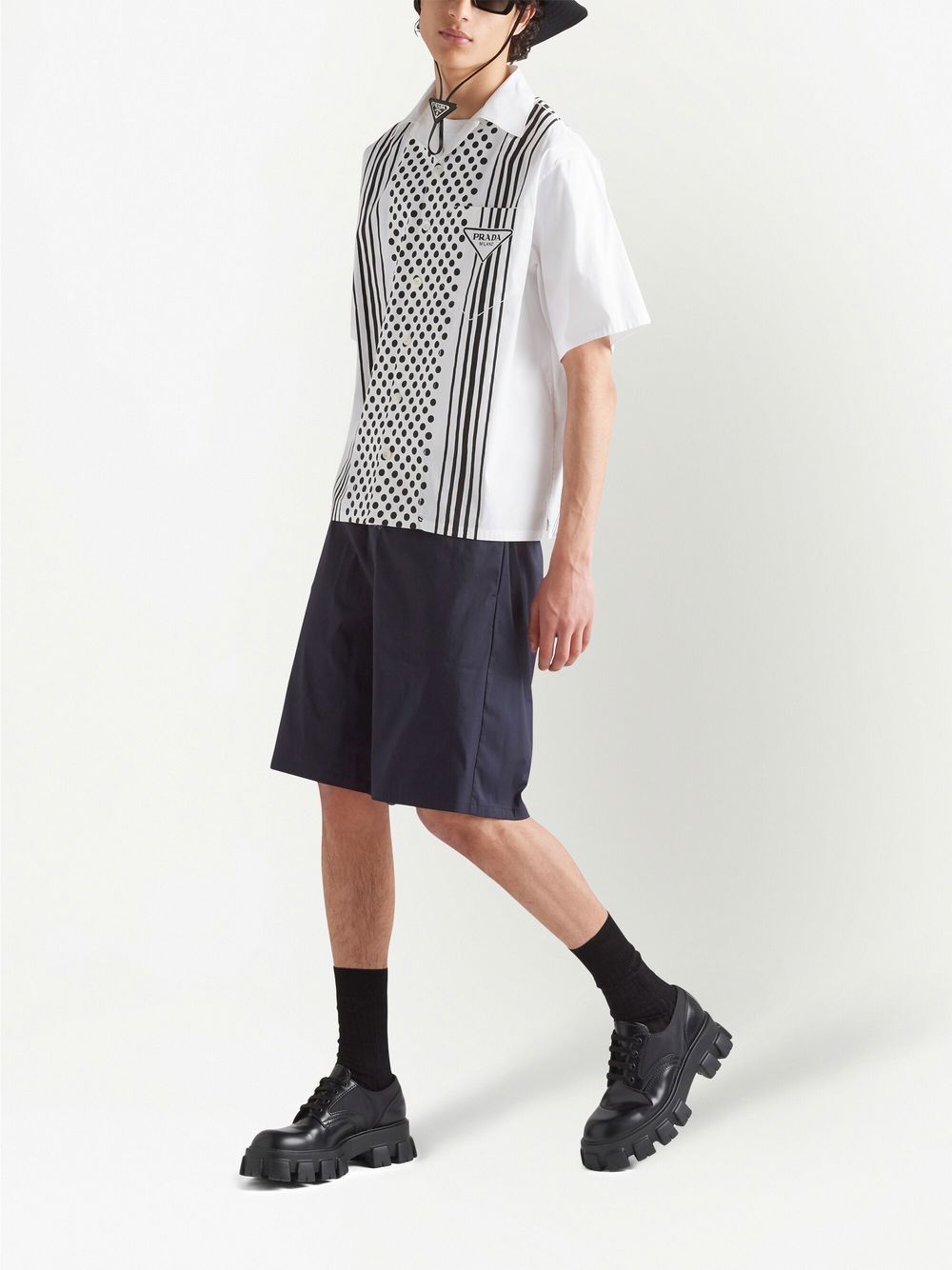 Image 2 of Prada short-sleeved multi-print cotton shirt