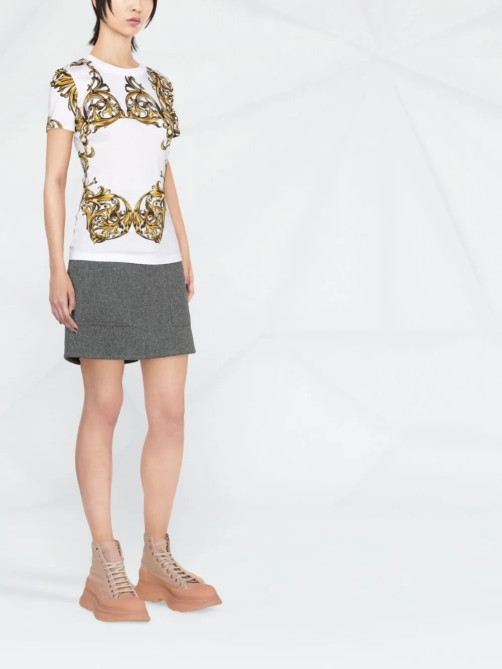 Versace Jeans Couture Barocco Print Short-sleeve T-shirt In Weiss