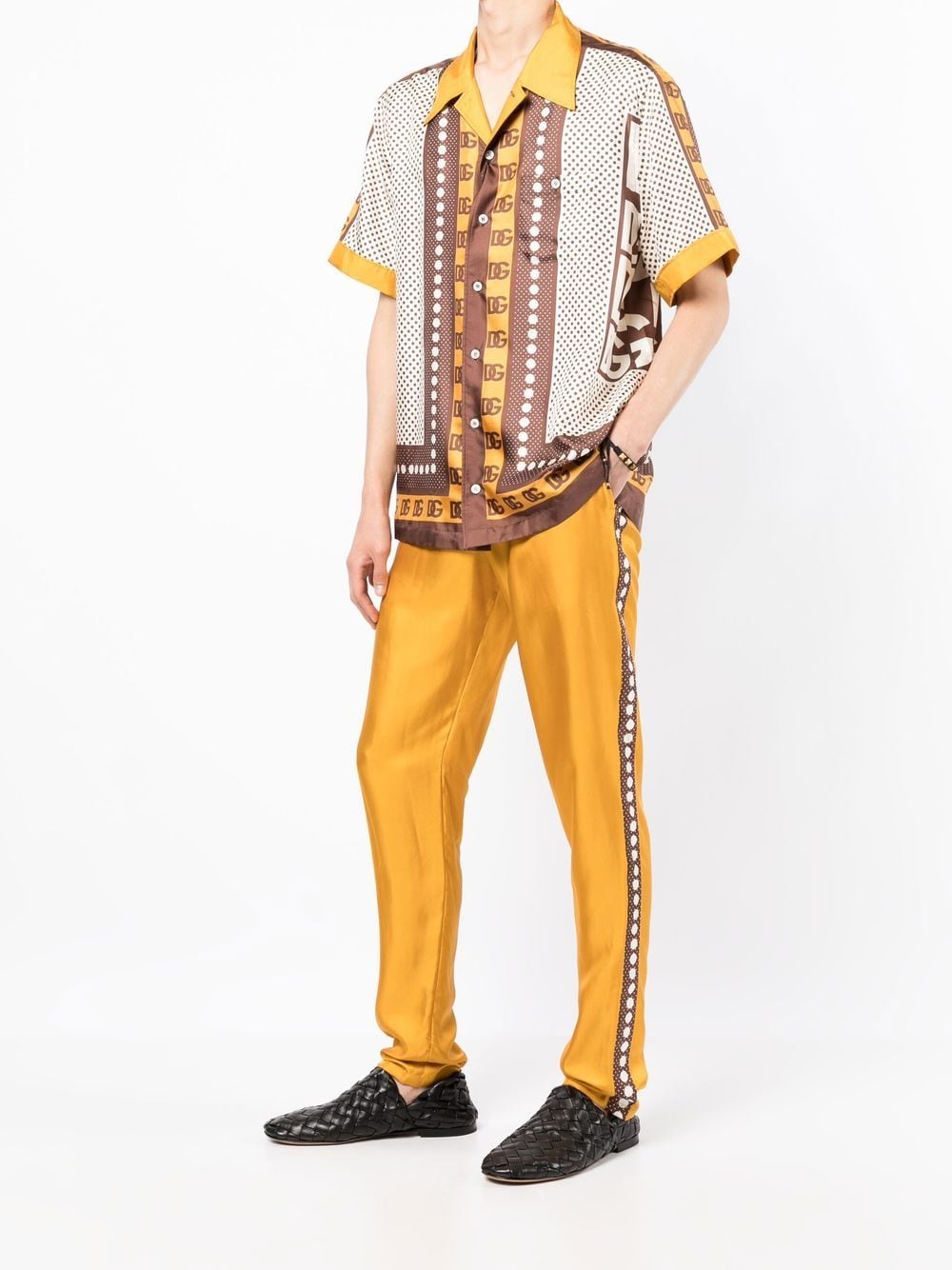 Shop Dolce & Gabbana Polka-dot Stripe Silk Trousers In Yellow