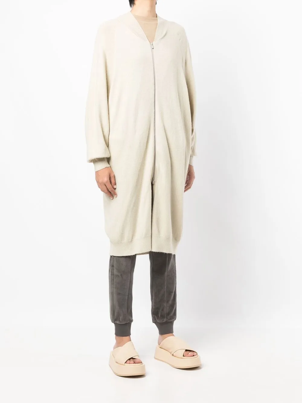 Essentials Zip-up Long-length Cardigan In Neutrals