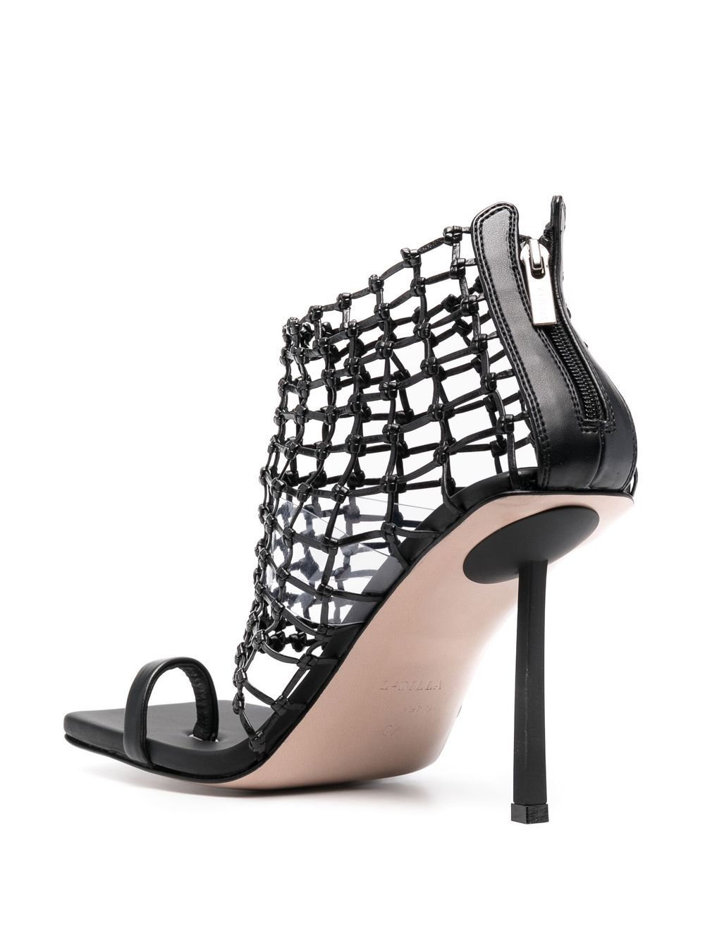 Shop Le Silla Caged Square-toe Leather Sandals In Black