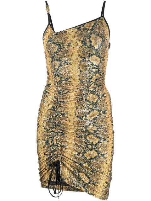 GCDS vestido corto fruncido con motivo de piel de serpiente