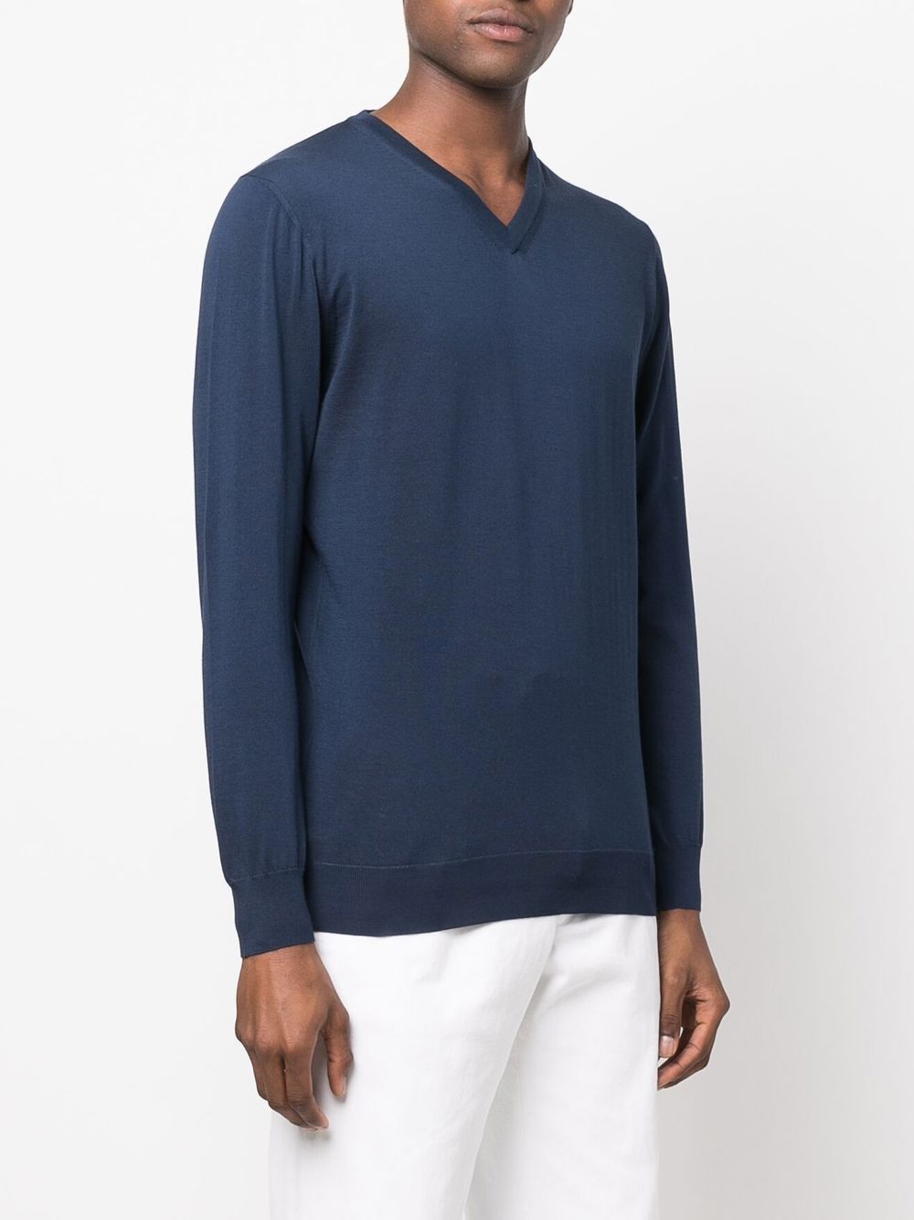 Shop Kiton V-neck Cotton Jumper In Blue