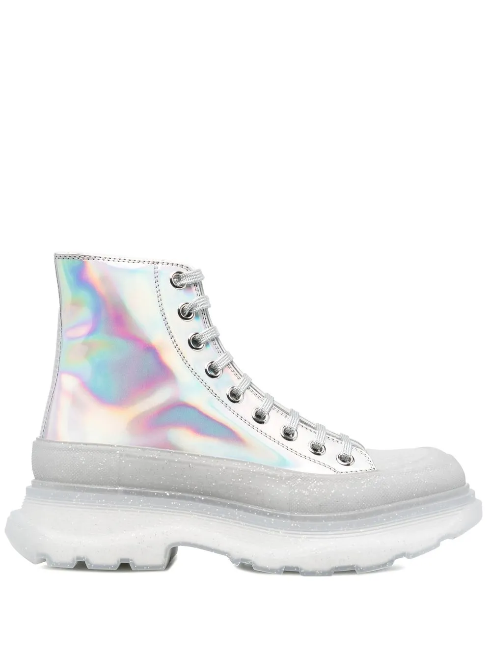 

Alexander McQueen botas con agujetas y diseño holográfico - Plateado