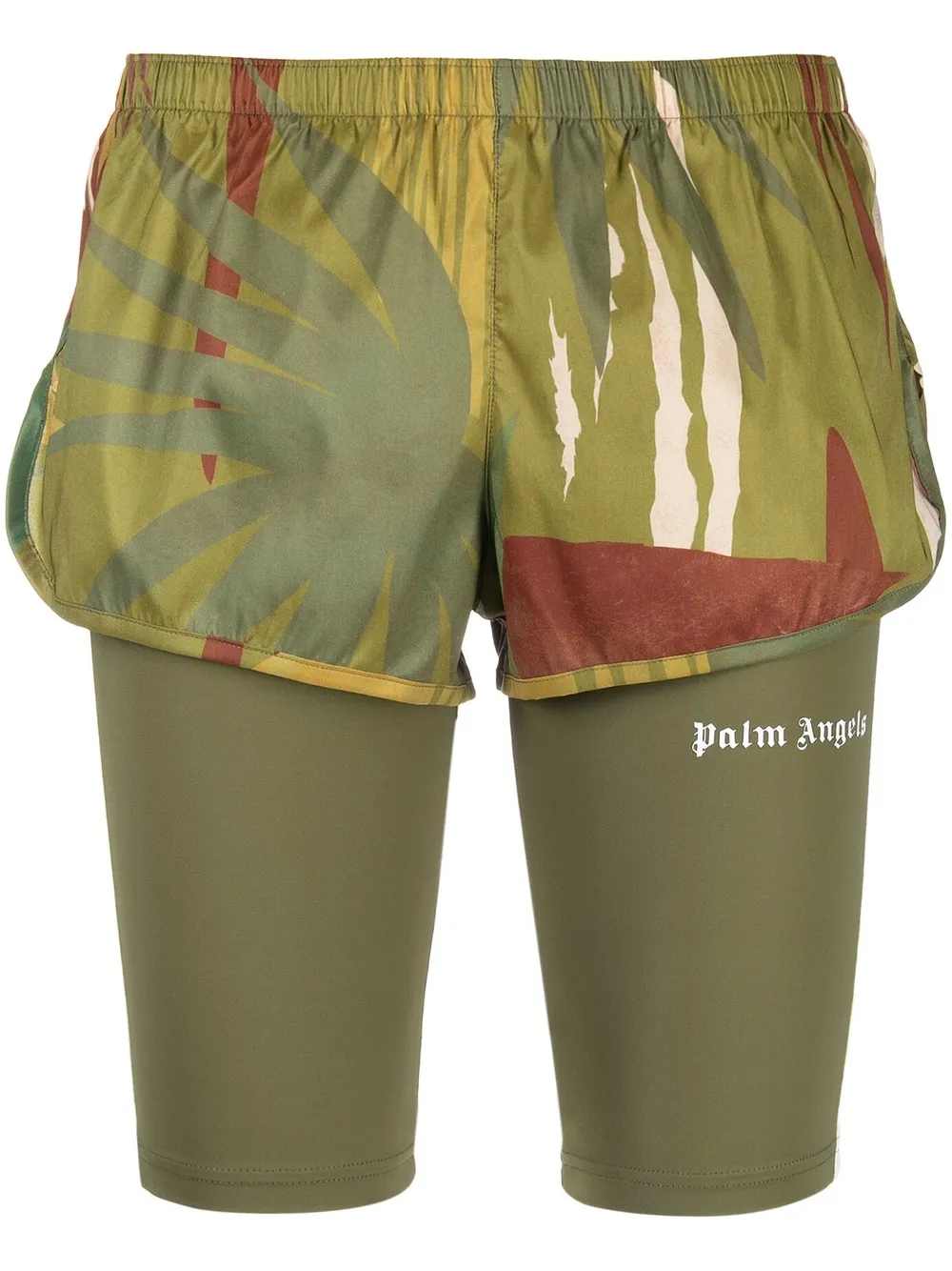 

Palm Angels shorts con doble capa y jungla estampada - Verde