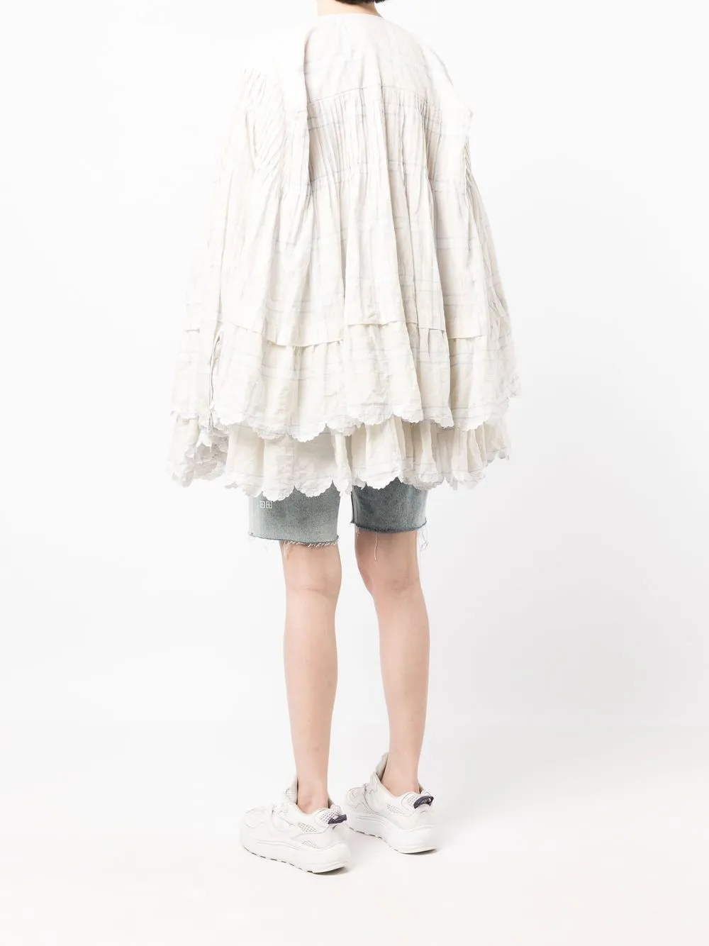 Natasha Zinko Plaid-check Tiered Shirt Dress In White