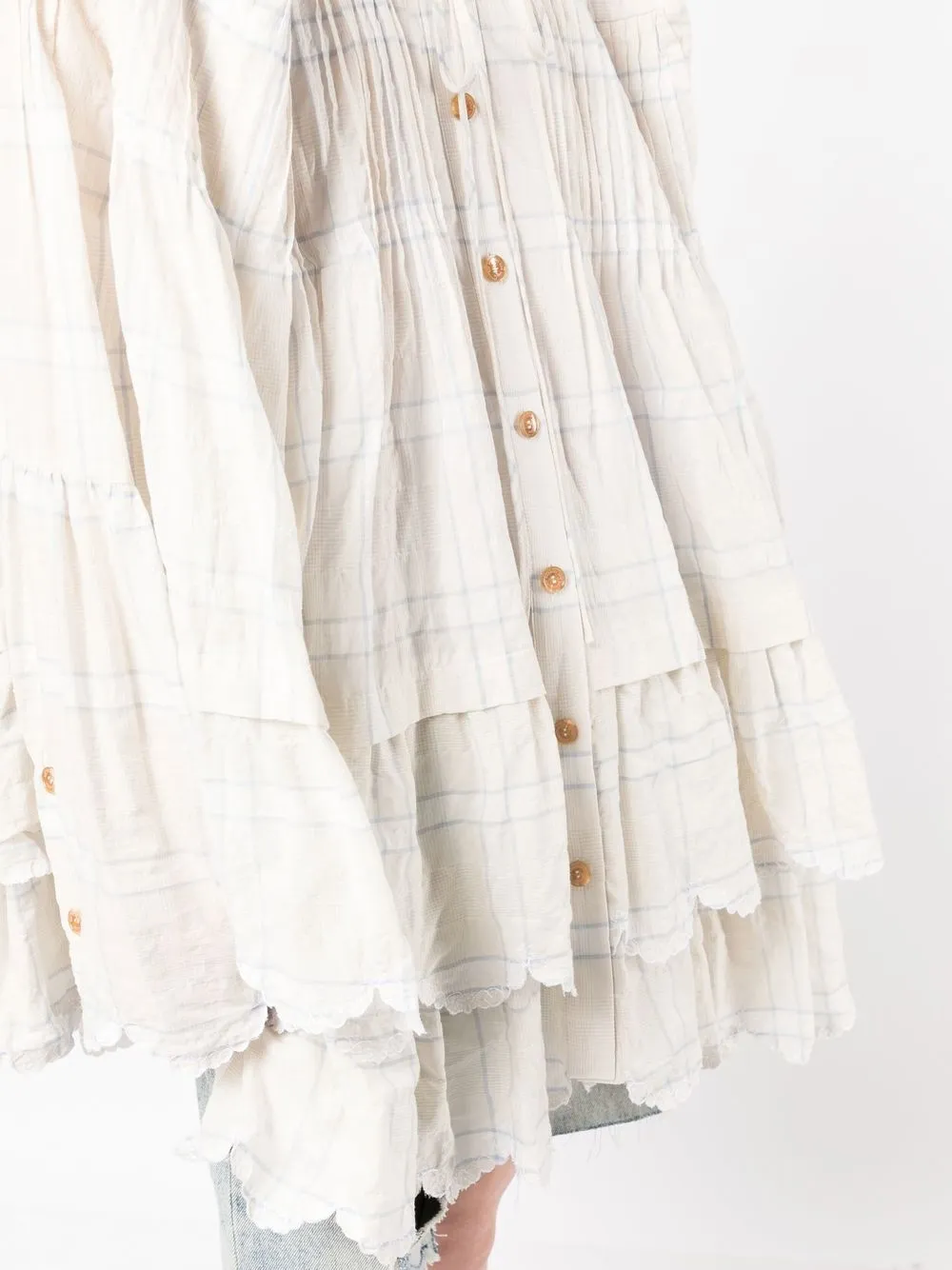 Natasha Zinko Plaid-check Tiered Shirt Dress In White