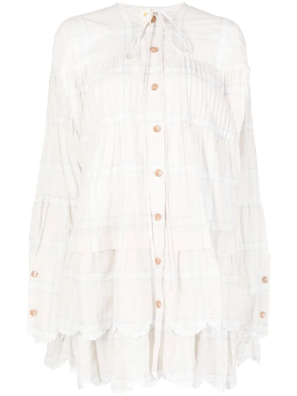 

Natasha Zinko plaid-check tiered shirt dress - White