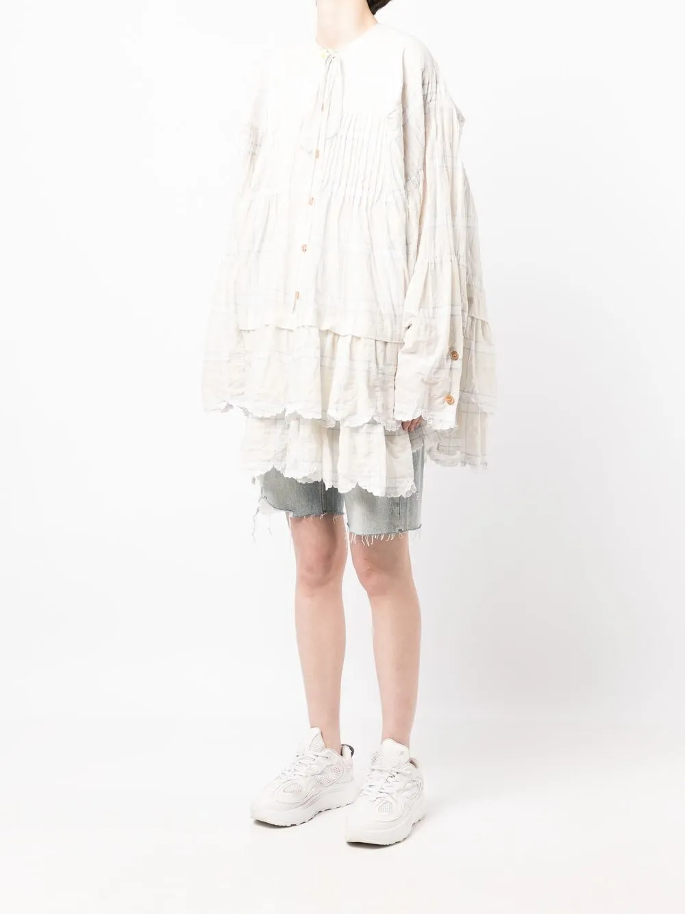 Natasha Zinko Plaid-check Tiered Shirt Dress In White