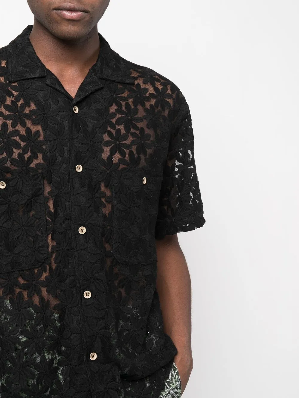 Andersson Bell Semi-sheer Floral-lace Shirt In Black