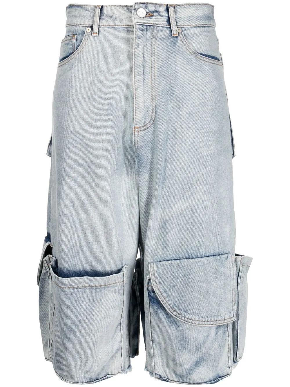 Natasha Zinko knee-length denim cargo shorts - Blue