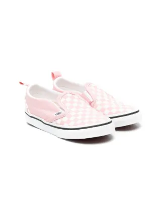 Pink and white outlet checkered vans kids