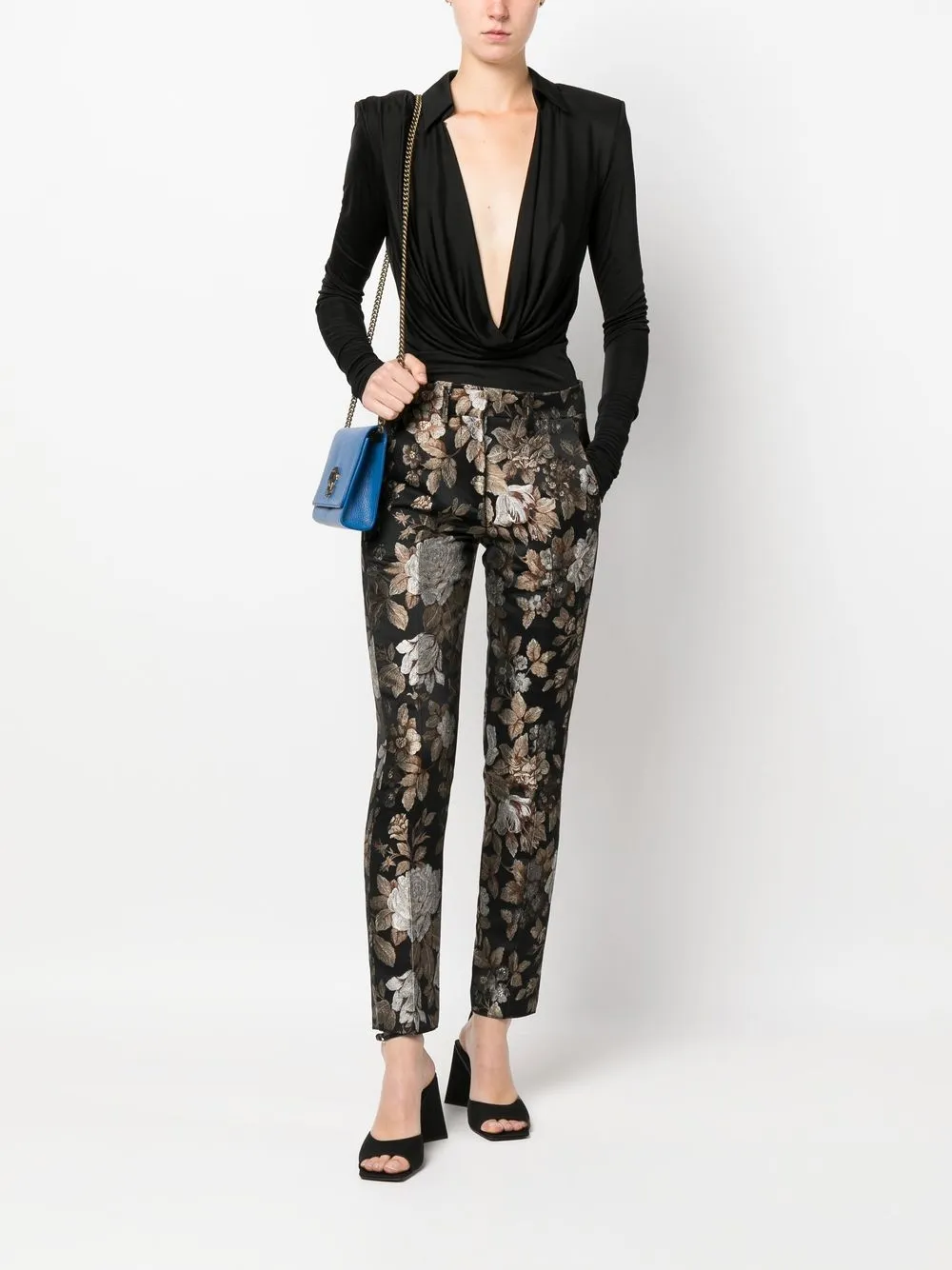 Roberto Cavalli Broek met geborduurde bloemen - Bruin