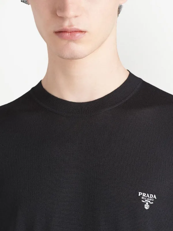 Prada embroidered-logo Wool T-shirt - Farfetch