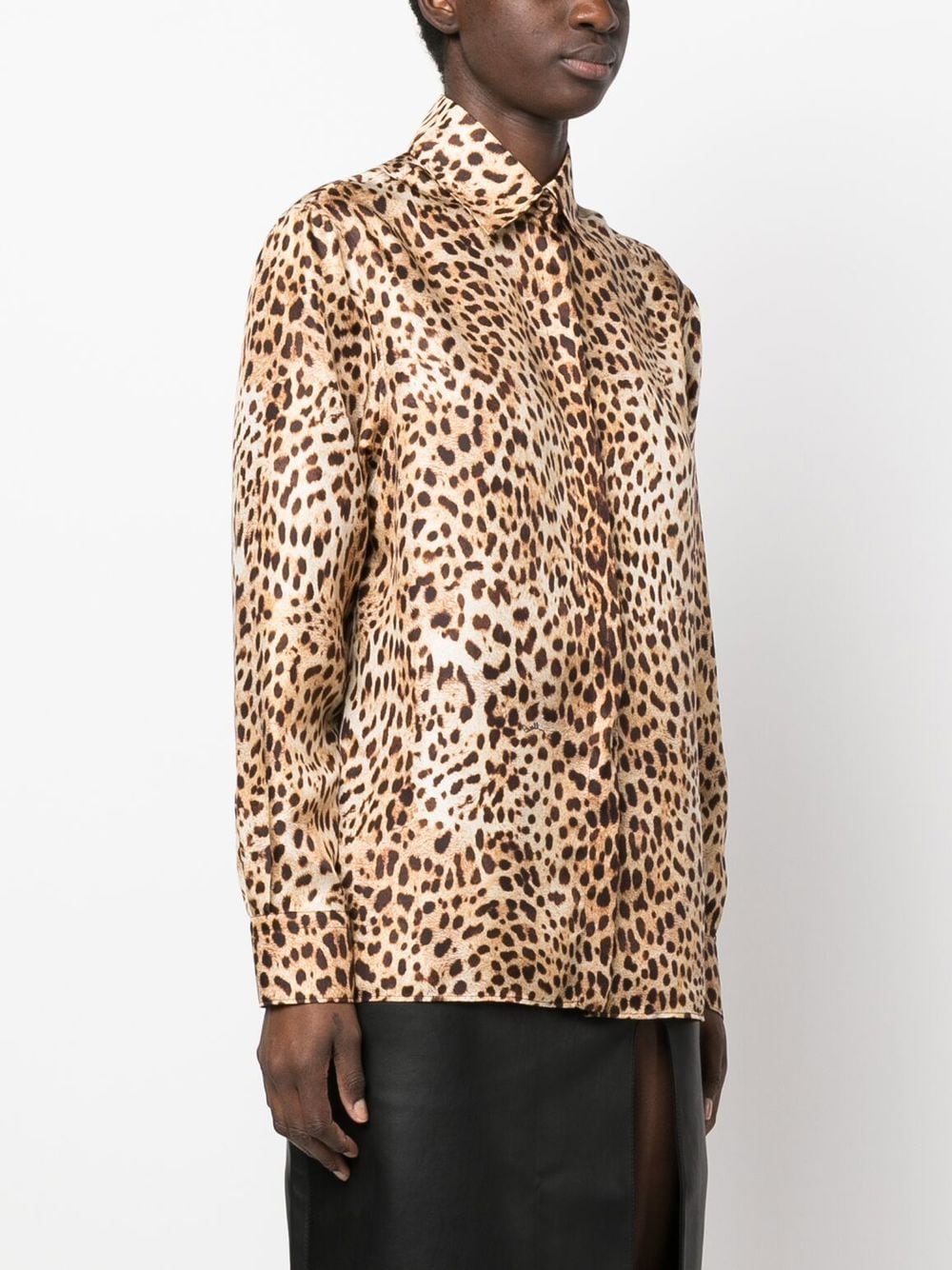 Shop Roberto Cavalli Leopard-print Silk Shirt In Neutrals