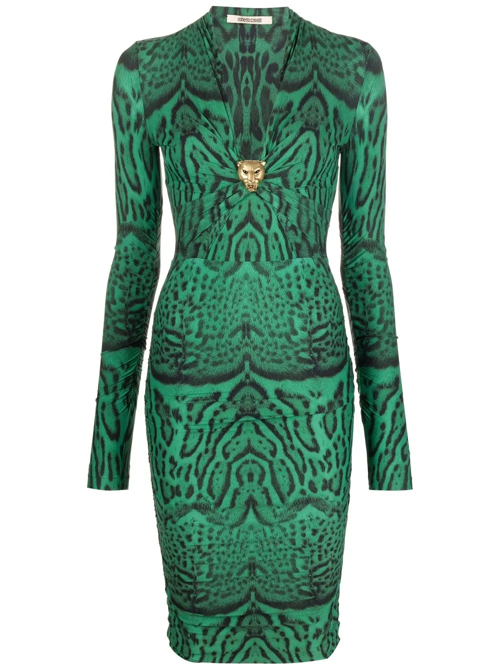 

Roberto Cavalli vestido manga larga con animal print - Verde