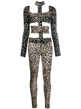 leopard print cut out jumpsuit