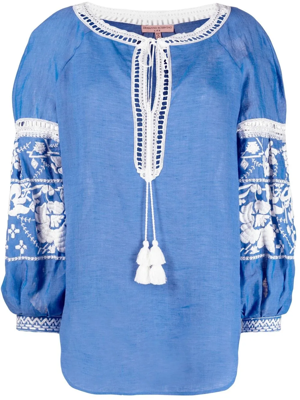 

Ermanno Scervino blusa bordada con mangas farol - Azul