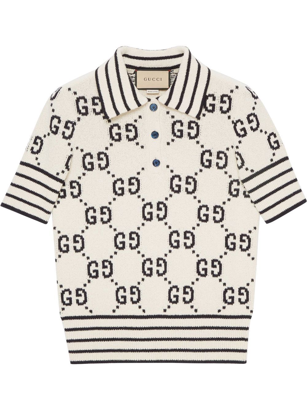 Gucci Gg Cotton Polo Knitted Top In Blue ModeSens