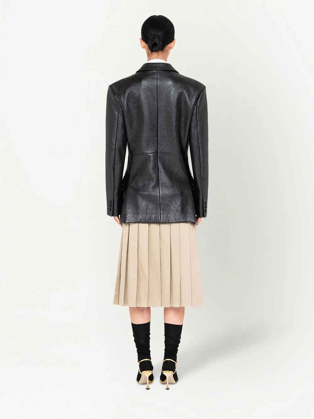 Shop Miu Miu Nappa Leather Single-breasted Blazer In Black