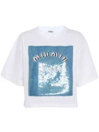 お気に入り】 スパンコール クロップド Tシャツ miumiu Tシャツ