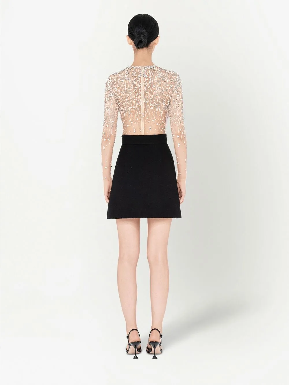 Shop Miu Miu Crystal-embellished Sheer Top In Neutrals